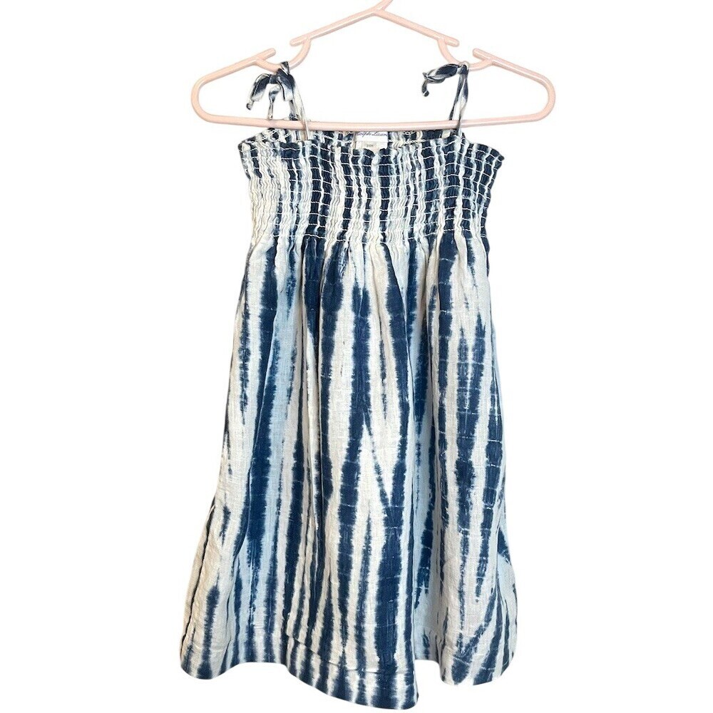 Ralph Lauren 100% Linen Sundress Girls 24M Blue Tie-Dye Smocked Summer Beach